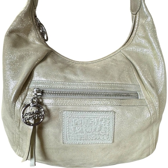 Rare Coach Poppy Metallic Champagne Leather Shoulder Hobo Bag Style 16374 - Picture 2 of 16